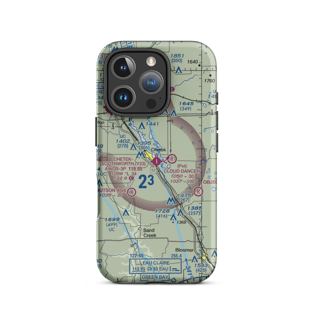 Chetek Municipal Southworth Airport (Y23) VFR Sectional  Tough iPhone Case iPhone 16 Pro model shown