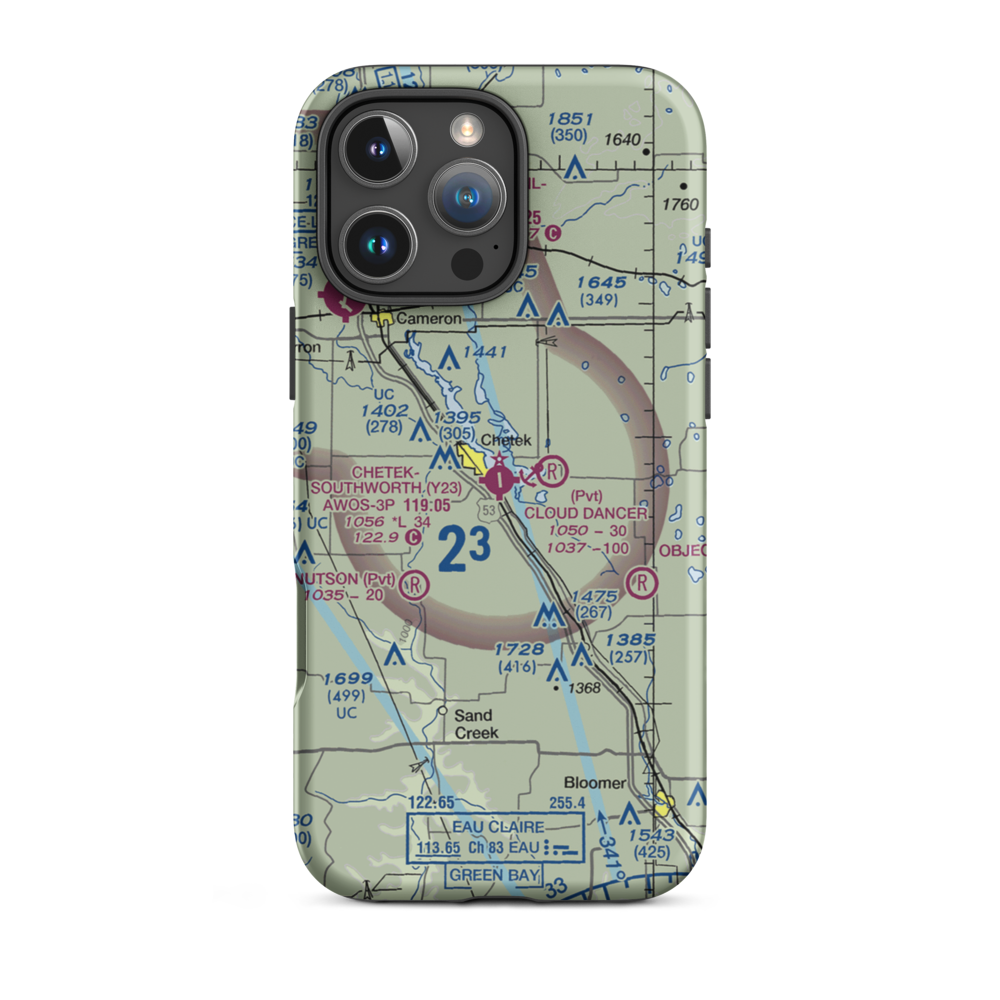 Chetek Municipal Southworth Airport (Y23) VFR Sectional  Tough iPhone Case iPhone 16 Pro Max model shown