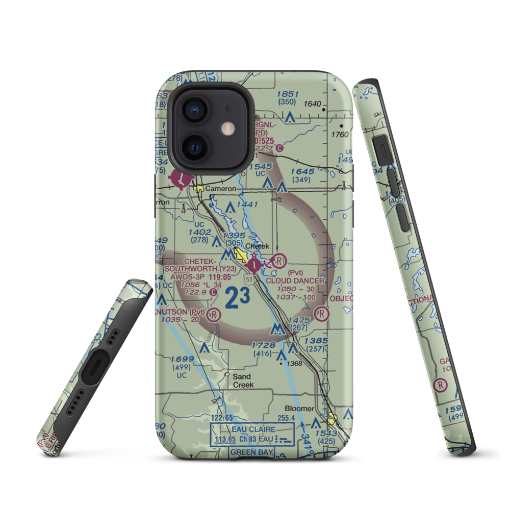 Chetek Municipal Southworth Airport (Y23) VFR Sectional  Tough iPhone Case iPhone 12 model shown