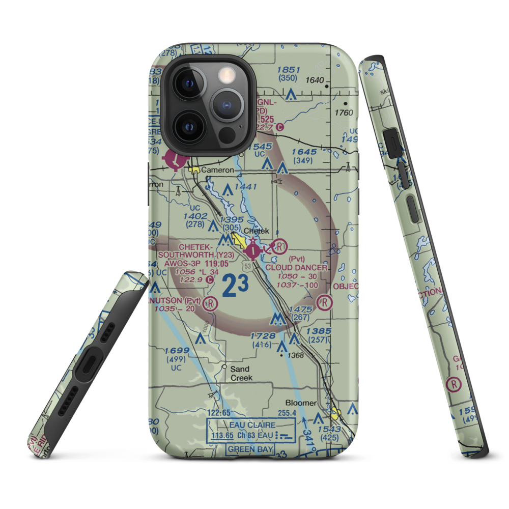 Chetek Municipal Southworth Airport (Y23) VFR Sectional  Tough iPhone Case iPhone 12 Pro Max model shown
