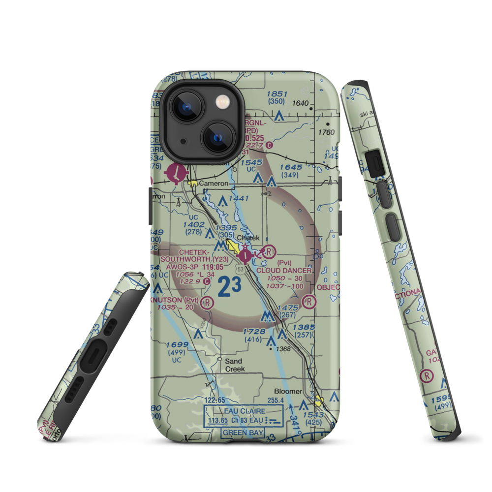Chetek Municipal Southworth Airport (Y23) VFR Sectional  Tough iPhone Case iPhone 13 model shown