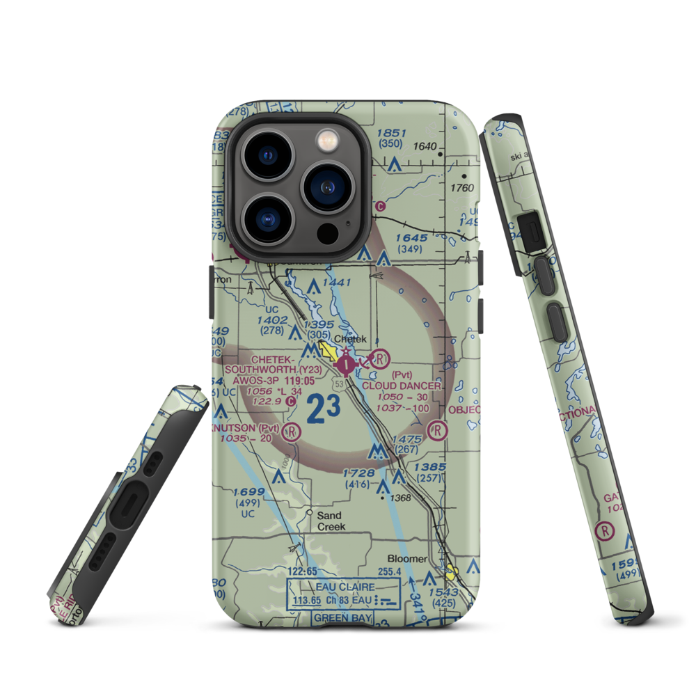 Chetek Municipal Southworth Airport (Y23) VFR Sectional  Tough iPhone Case iPhone 13 Pro model shown