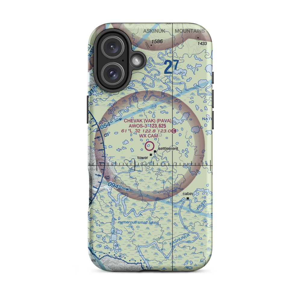 Chevak Airport (VAK) VFR Sectional  Tough iPhone Case iPhone 16 Plus model shown