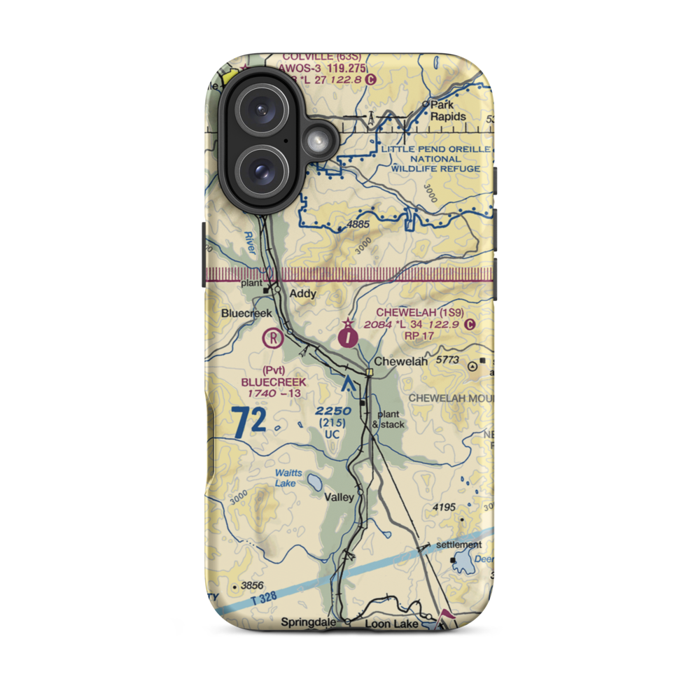Chewelah Municipal  Airport (1S9) VFR Sectional  Tough iPhone Case iPhone 16 Plus model shown