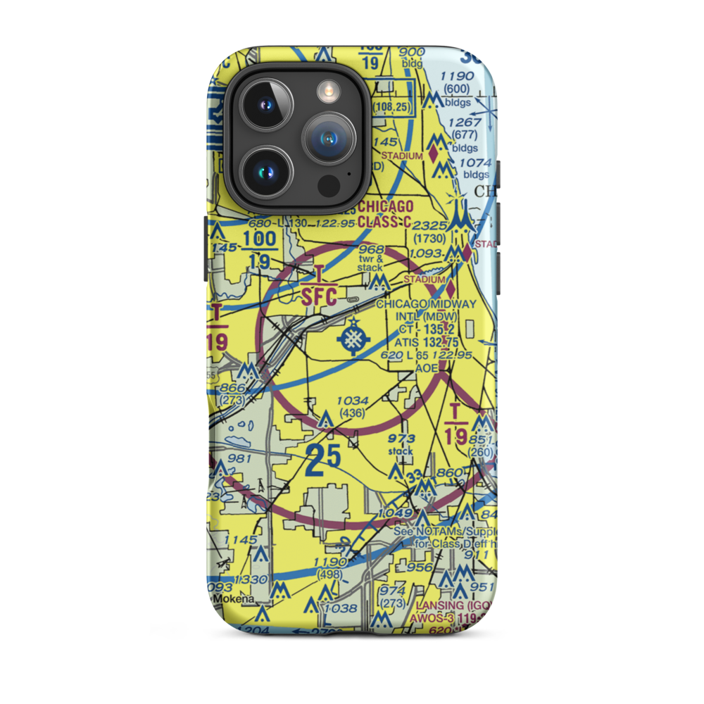 Chicago Midway International Airport (MDW) VFR Sectional  Tough iPhone Case iPhone 16 Pro Max model shown