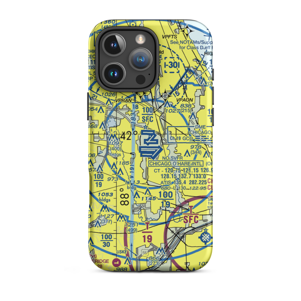 Chicago O'Hare International Airport (ORD) VFR Sectional  Tough iPhone Case iPhone 16 Pro Max model shown