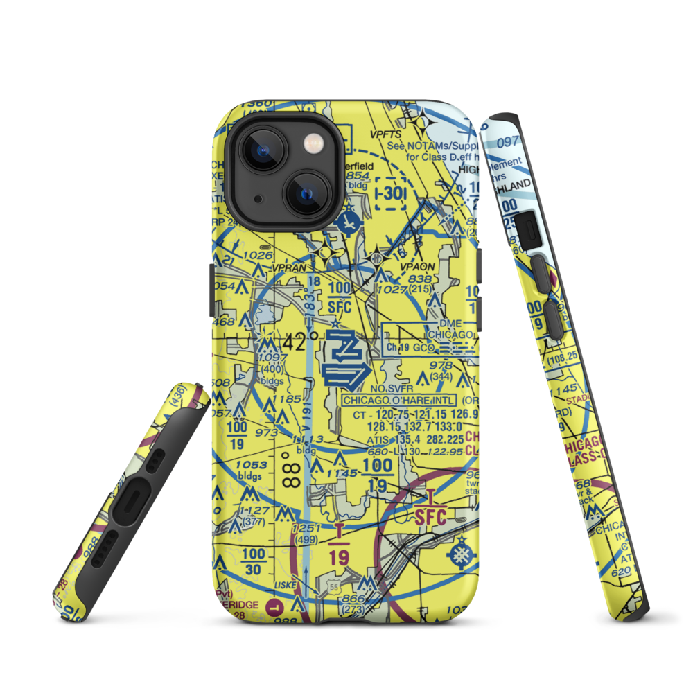 Chicago O'Hare International Airport (ORD) VFR Sectional  Tough iPhone Case iPhone 13 model shown