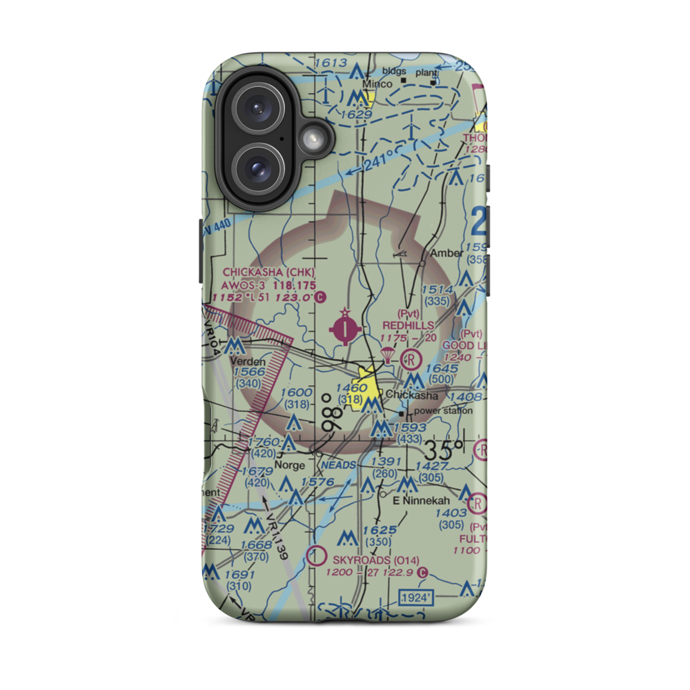 Chickasha Municipal Airport (CHK) VFR Sectional  Tough iPhone Case iPhone 16 Plus model shown