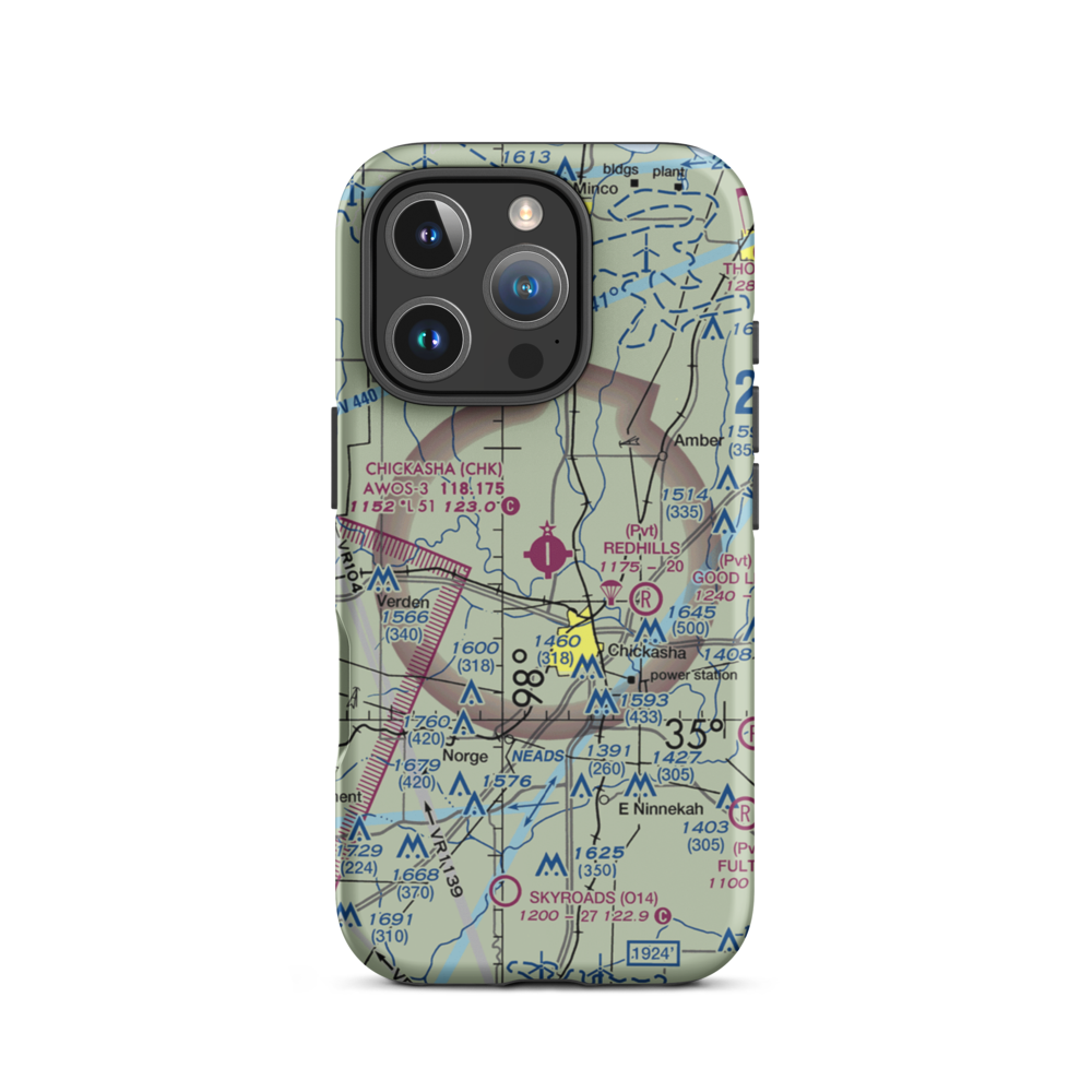 Chickasha Municipal Airport (CHK) VFR Sectional  Tough iPhone Case iPhone 16 Pro model shown