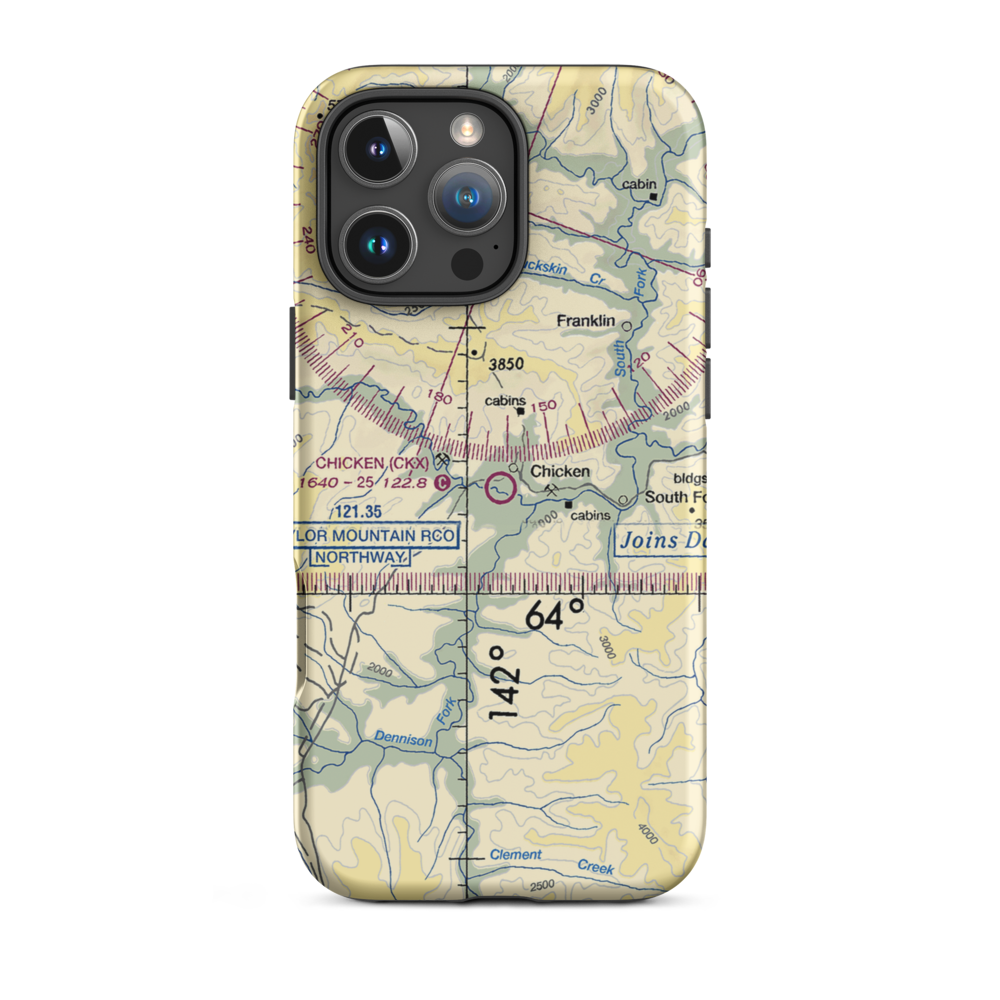 Chicken Airport (CKX) VFR Sectional  Tough iPhone Case iPhone 16 Pro Max model shown