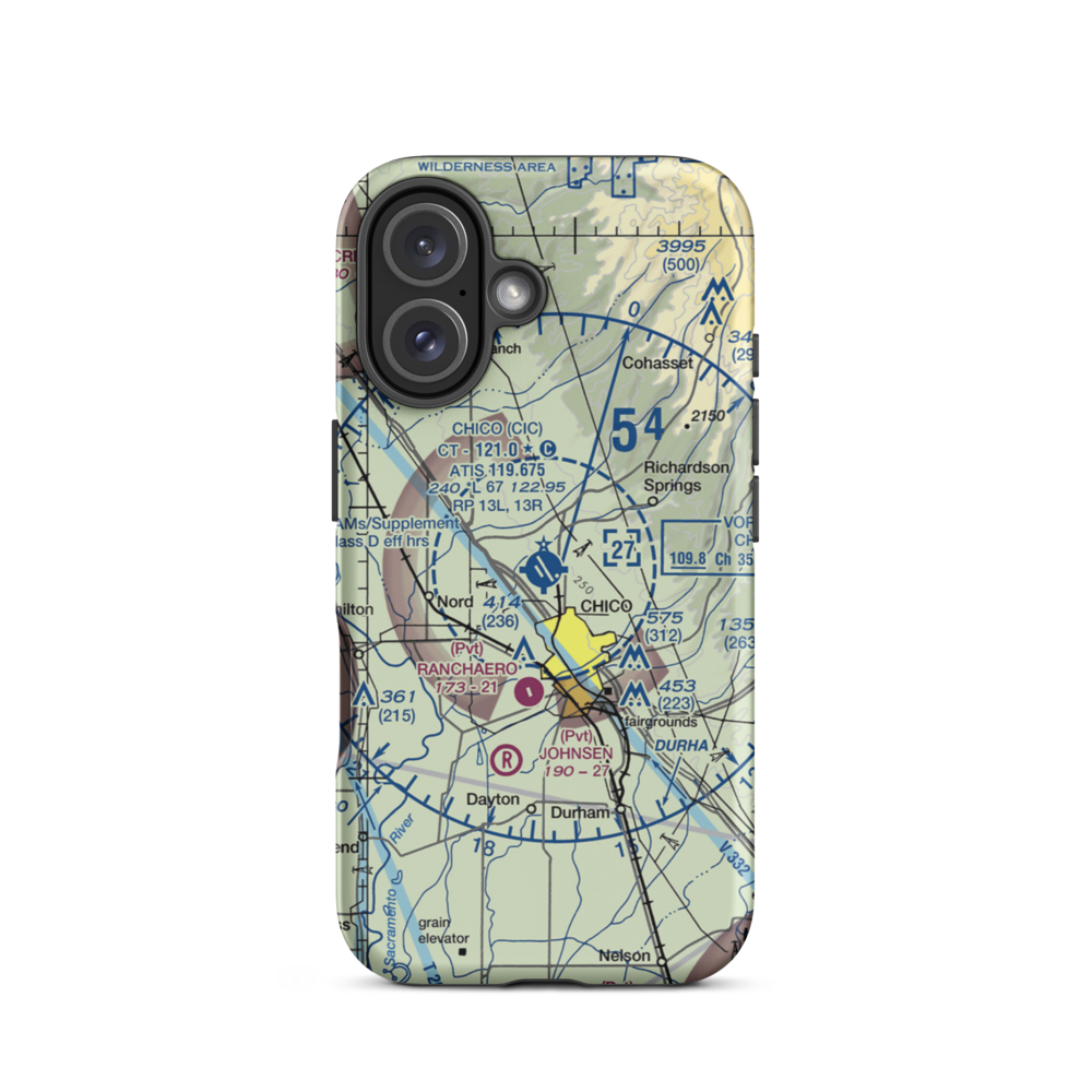 Chico Municipal Airport (CIC) VFR Sectional  Tough iPhone Case iPhone 16 model shown