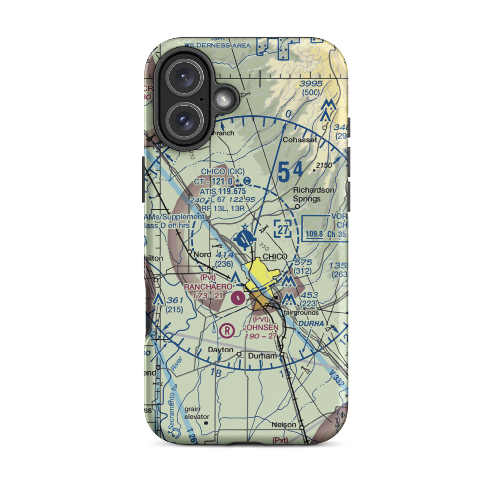 Chico Municipal Airport (CIC) VFR Sectional  Tough iPhone Case iPhone 16 Plus model shown
