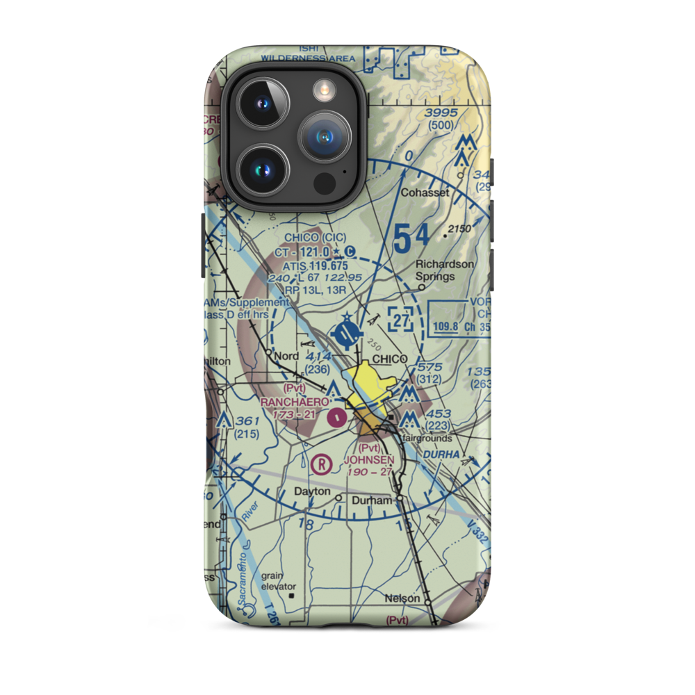 Chico Municipal Airport (CIC) VFR Sectional  Tough iPhone Case iPhone 16 Pro Max model shown