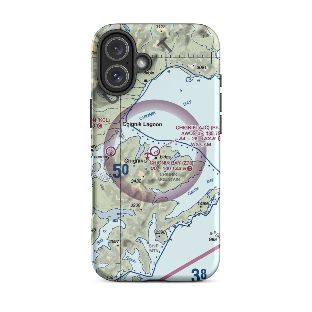 Chignik Airport (AJC) VFR Sectional  Tough iPhone Case iPhone 16 Plus model shown