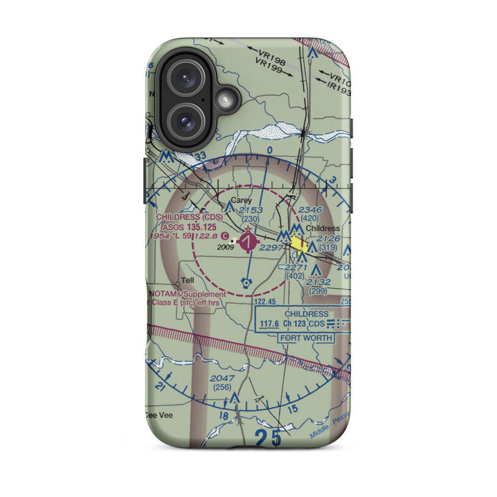 Childress Municipal Airport (CDS) VFR Sectional  Tough iPhone Case iPhone 16 Plus model shown