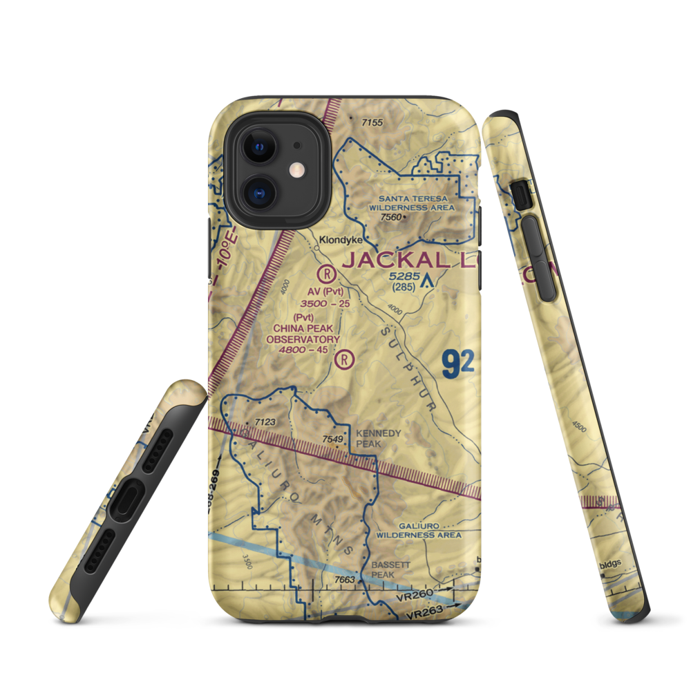 China Peak Observatory Airport (AZ45) VFR Sectional  Tough iPhone Case iPhone 11 model shown