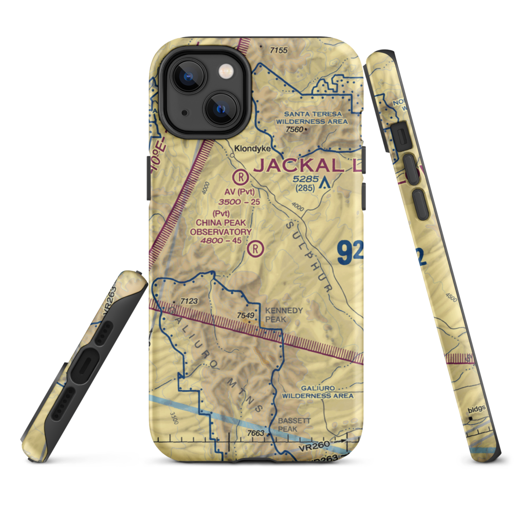 China Peak Observatory Airport (AZ45) VFR Sectional  Tough iPhone Case iPhone 14 Plus model shown