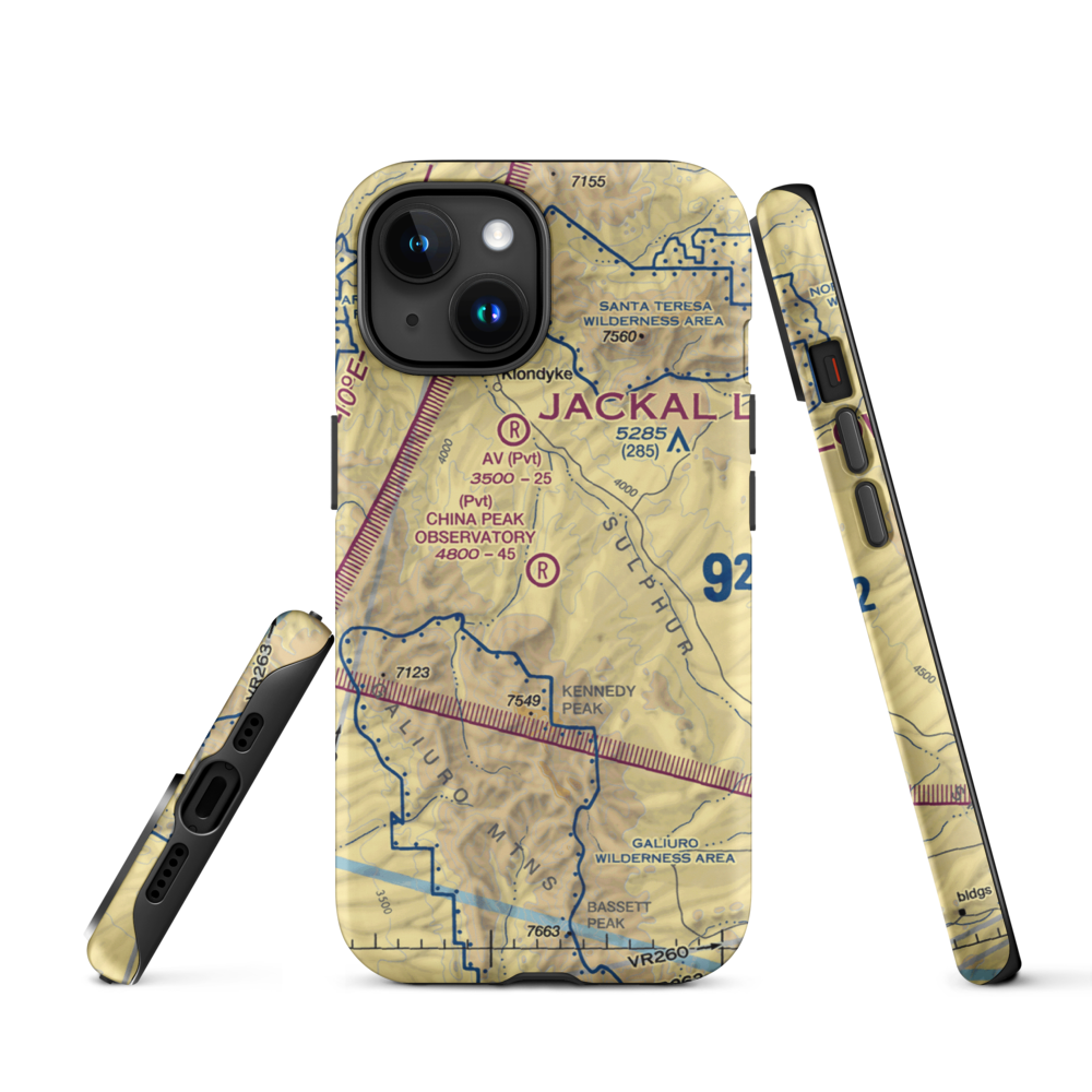 China Peak Observatory Airport (AZ45) VFR Sectional  Tough iPhone Case iPhone 15 model shown