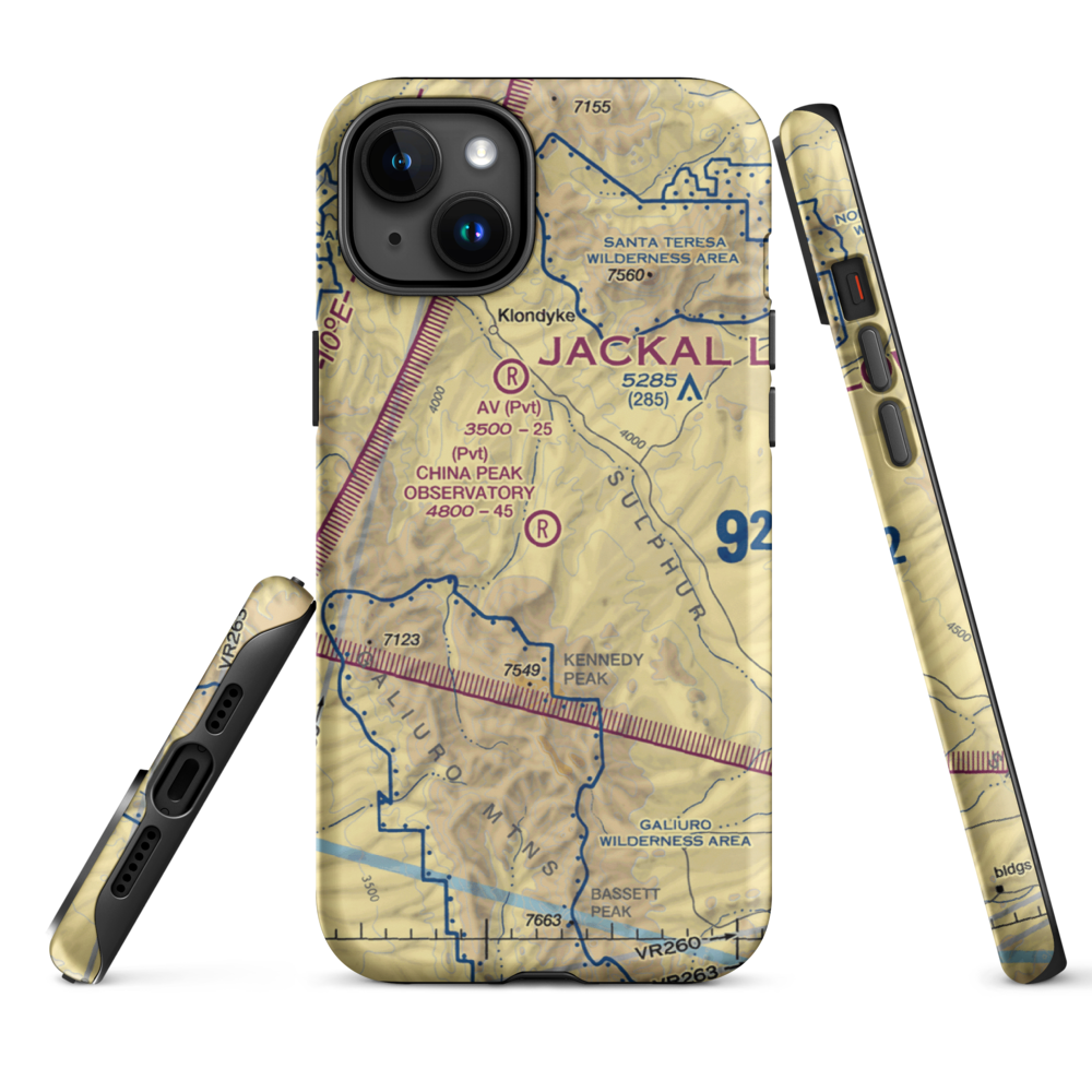 China Peak Observatory Airport (AZ45) VFR Sectional  Tough iPhone Case iPhone 15 Plus model shown