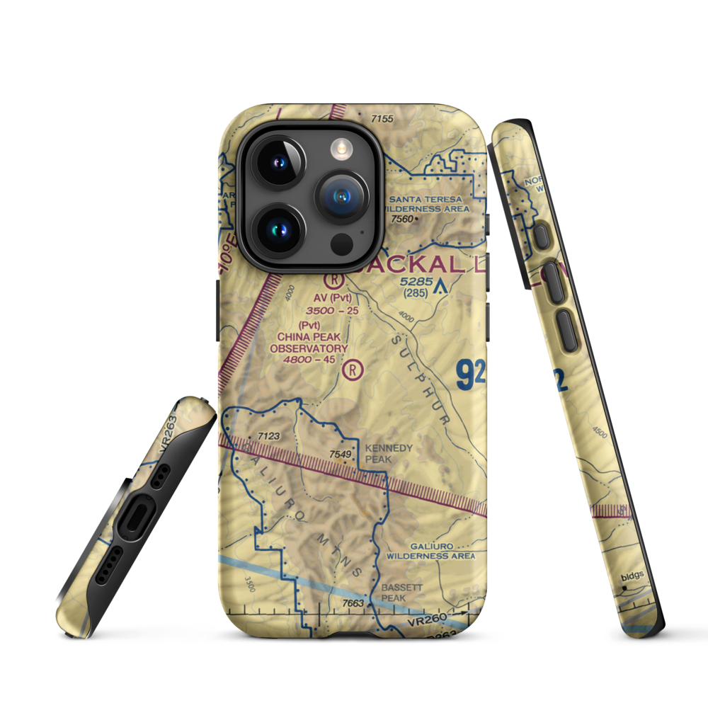 China Peak Observatory Airport (AZ45) VFR Sectional  Tough iPhone Case iPhone 15 Pro model shown