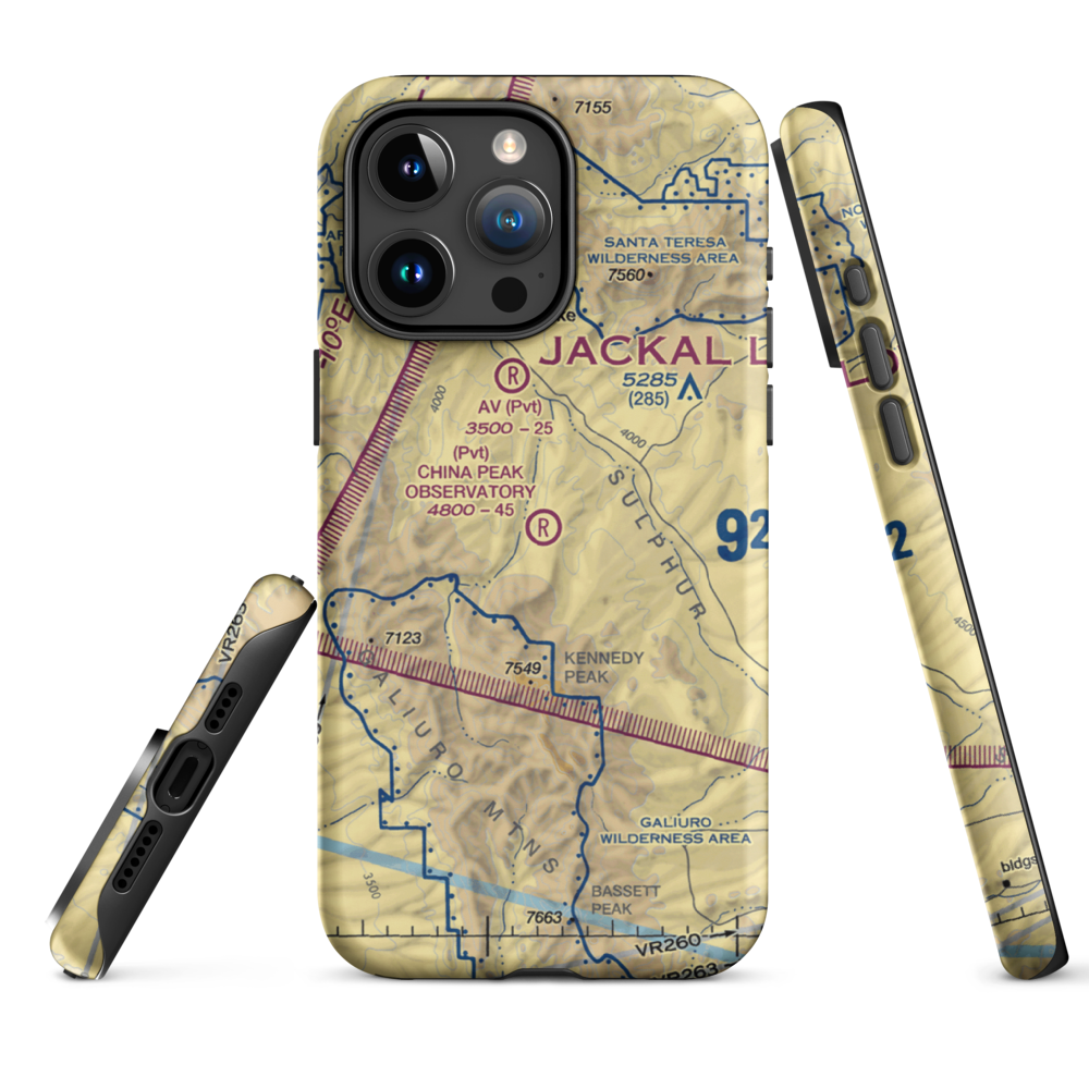 China Peak Observatory Airport (AZ45) VFR Sectional  Tough iPhone Case iPhone 15 Pro Max model shown