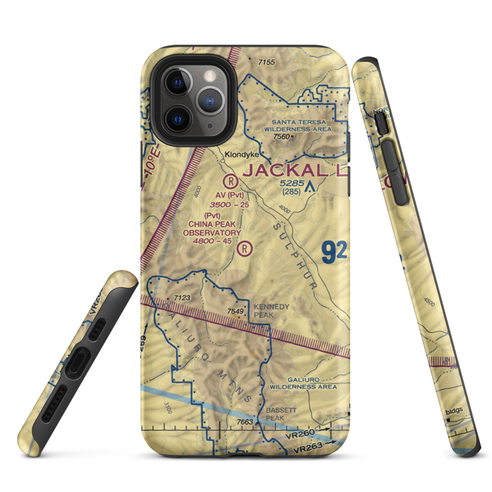 China Peak Observatory Airport (AZ45) VFR Sectional  Tough iPhone Case iPhone 11 Pro Max model shown