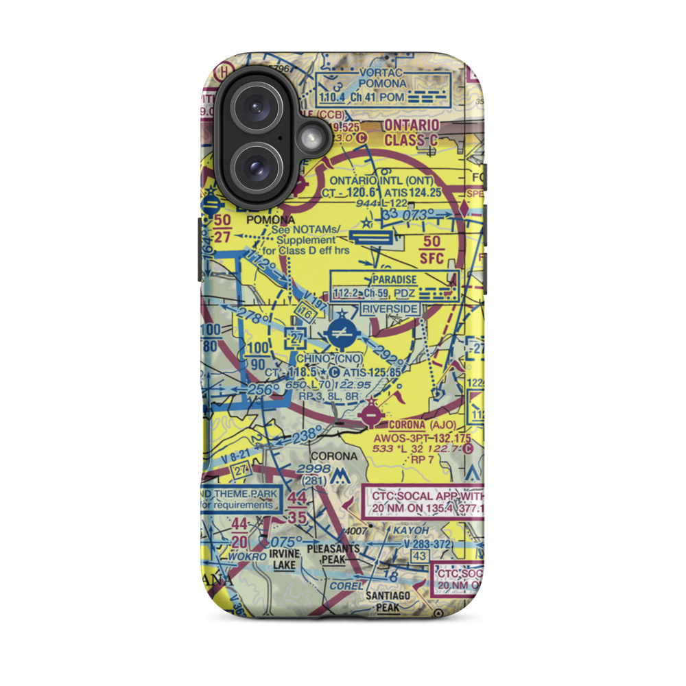 Chino Airport (CNO) VFR Sectional  Tough iPhone Case iPhone 16 Plus model shown