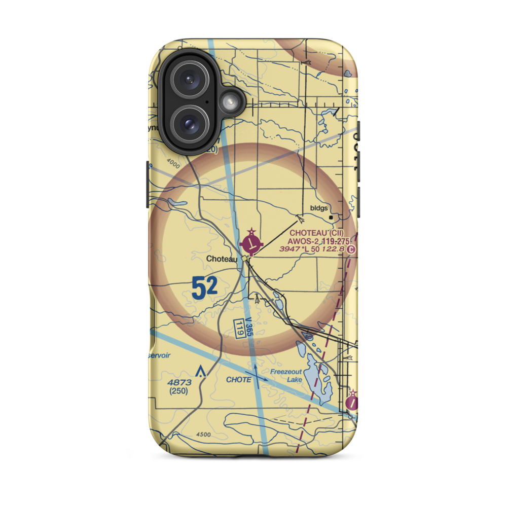 Choteau Airport (CII) VFR Sectional  Tough iPhone Case iPhone 16 Plus model shown