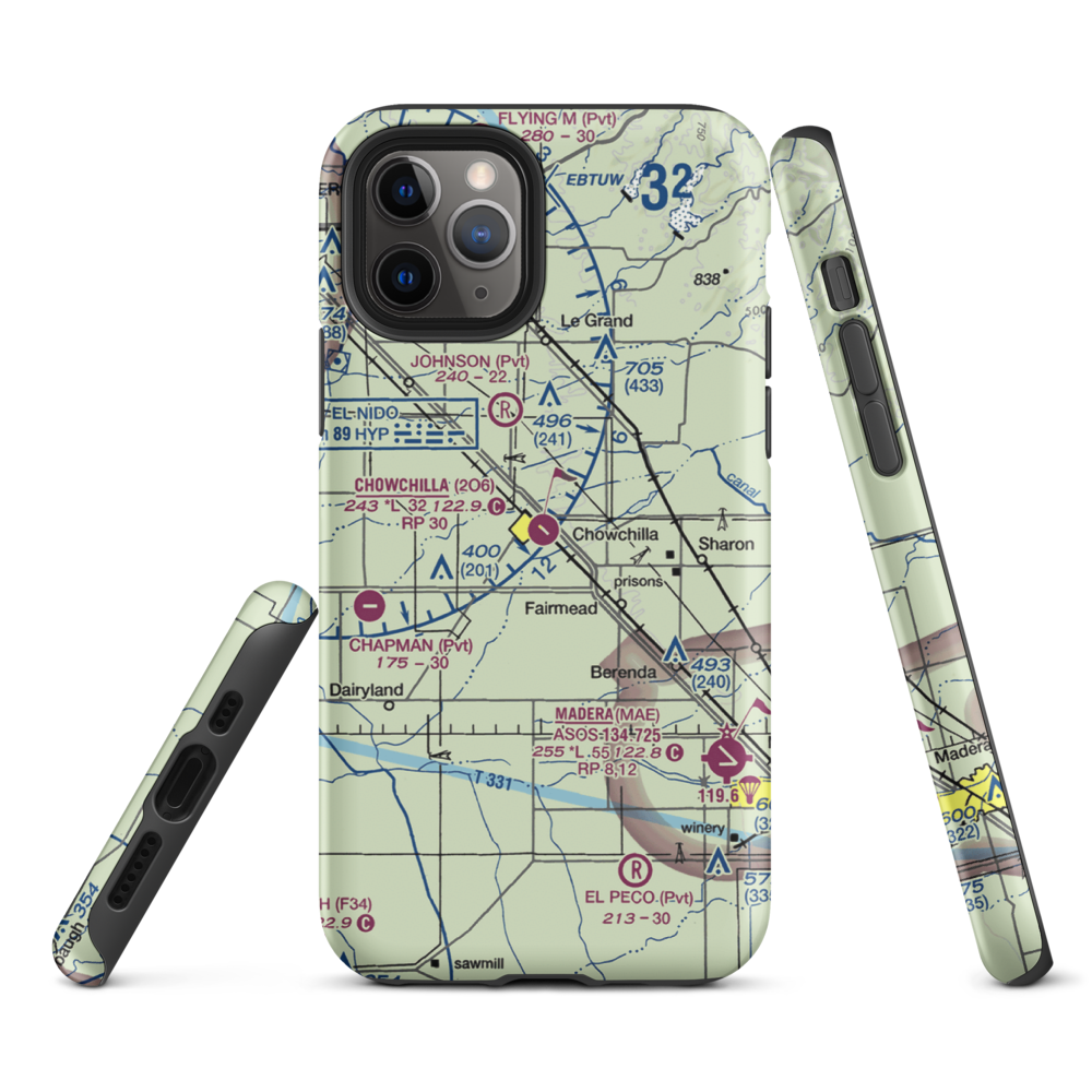 Chowchilla Airport (2O6) VFR Sectional  Tough iPhone Case iPhone 11 Pro model shown