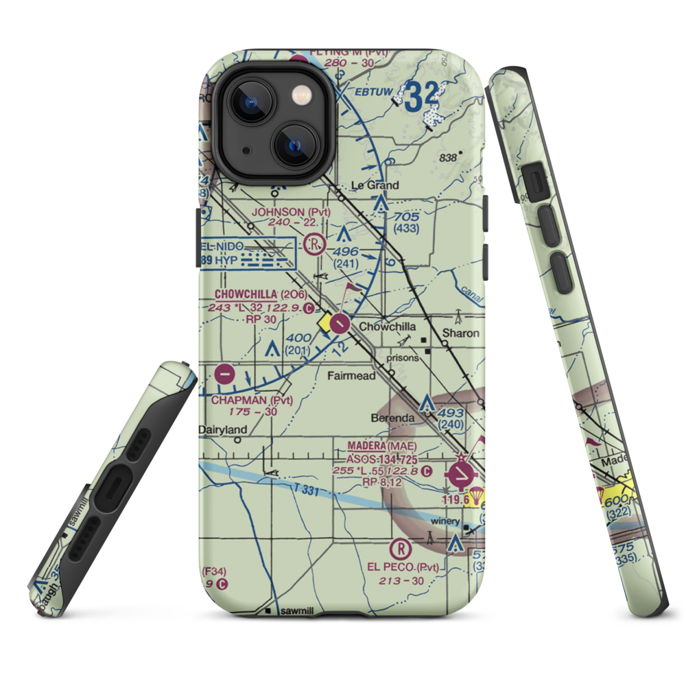 Chowchilla Airport (2O6) VFR Sectional  Tough iPhone Case iPhone 14 Plus model shown