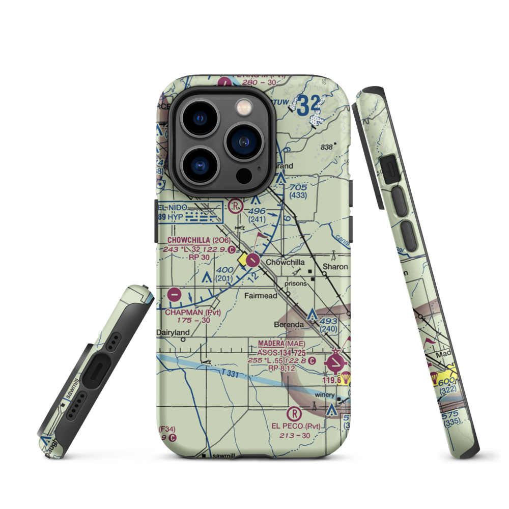 Chowchilla Airport (2O6) VFR Sectional  Tough iPhone Case iPhone 14 Pro model shown