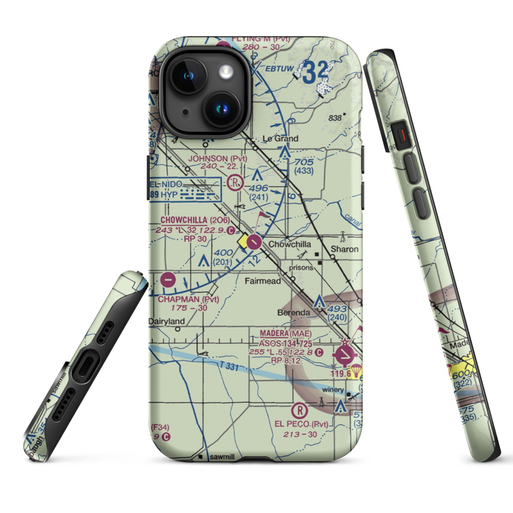Chowchilla Airport (2O6) VFR Sectional  Tough iPhone Case iPhone 15 Plus model shown