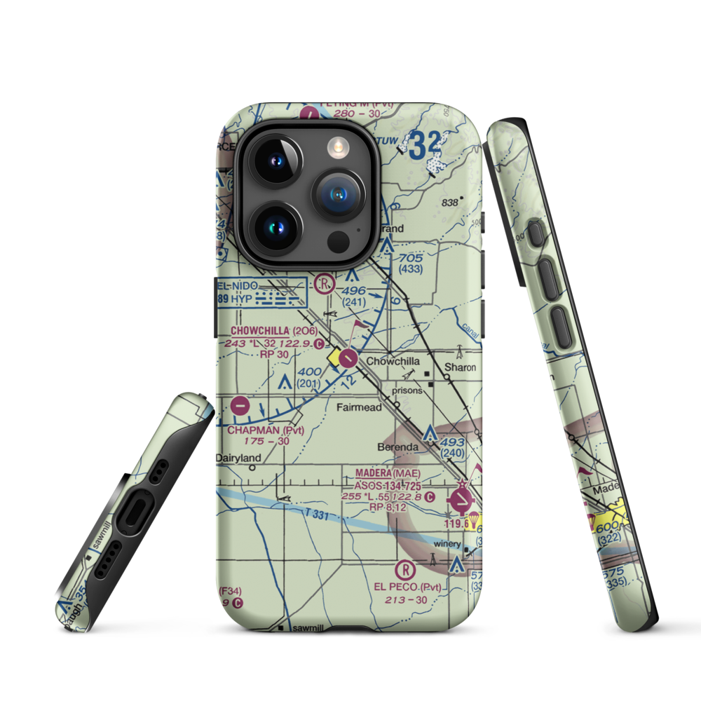 Chowchilla Airport (2O6) VFR Sectional  Tough iPhone Case iPhone 15 Pro model shown