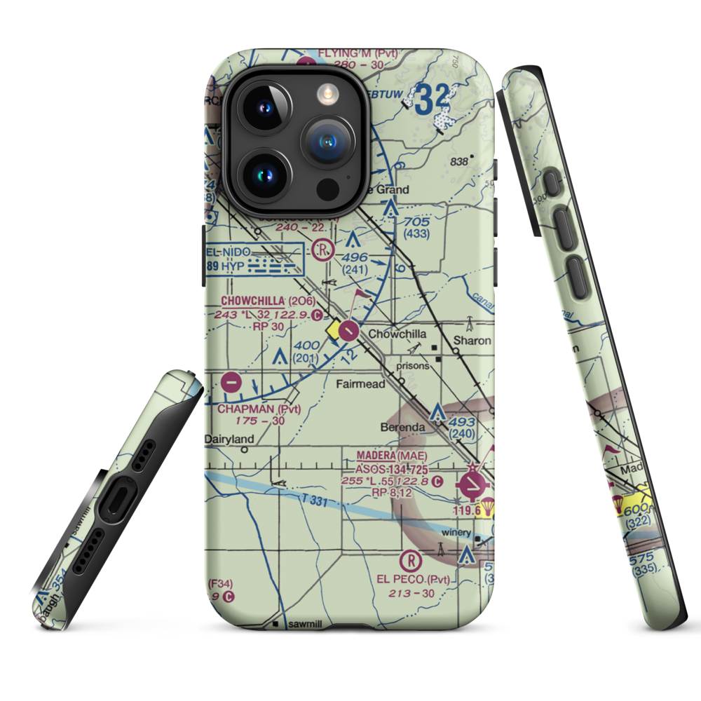 Chowchilla Airport (2O6) VFR Sectional  Tough iPhone Case iPhone 15 Pro Max model shown