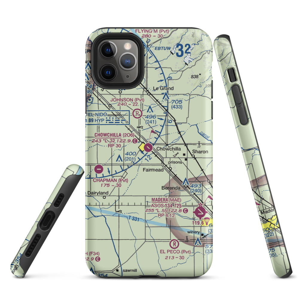 Chowchilla Airport (2O6) VFR Sectional  Tough iPhone Case iPhone 11 Pro Max model shown
