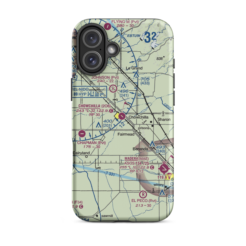 Chowchilla Airport (2O6) VFR Sectional  Tough iPhone Case iPhone 16 Plus model shown