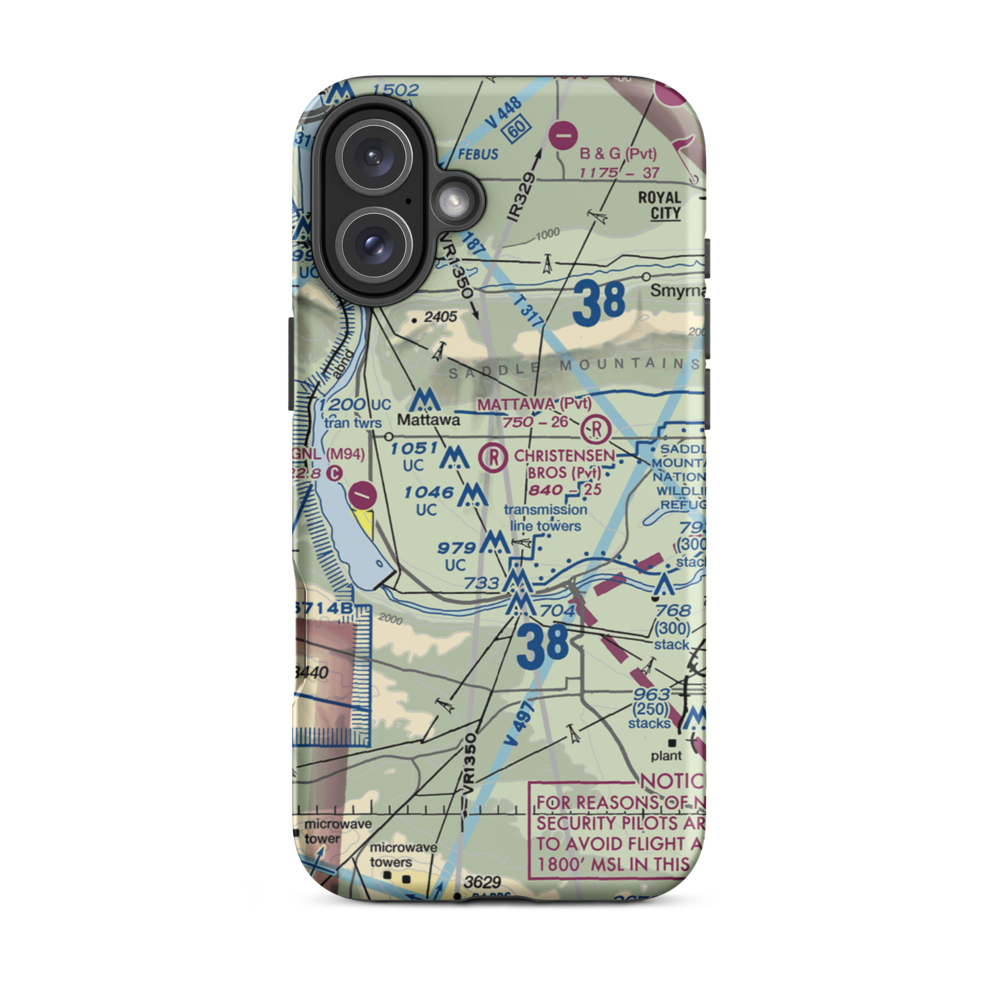 Christensen Bros Wahluke Strip (91WA) VFR Sectional  Tough iPhone Case iPhone 16 Plus model shown