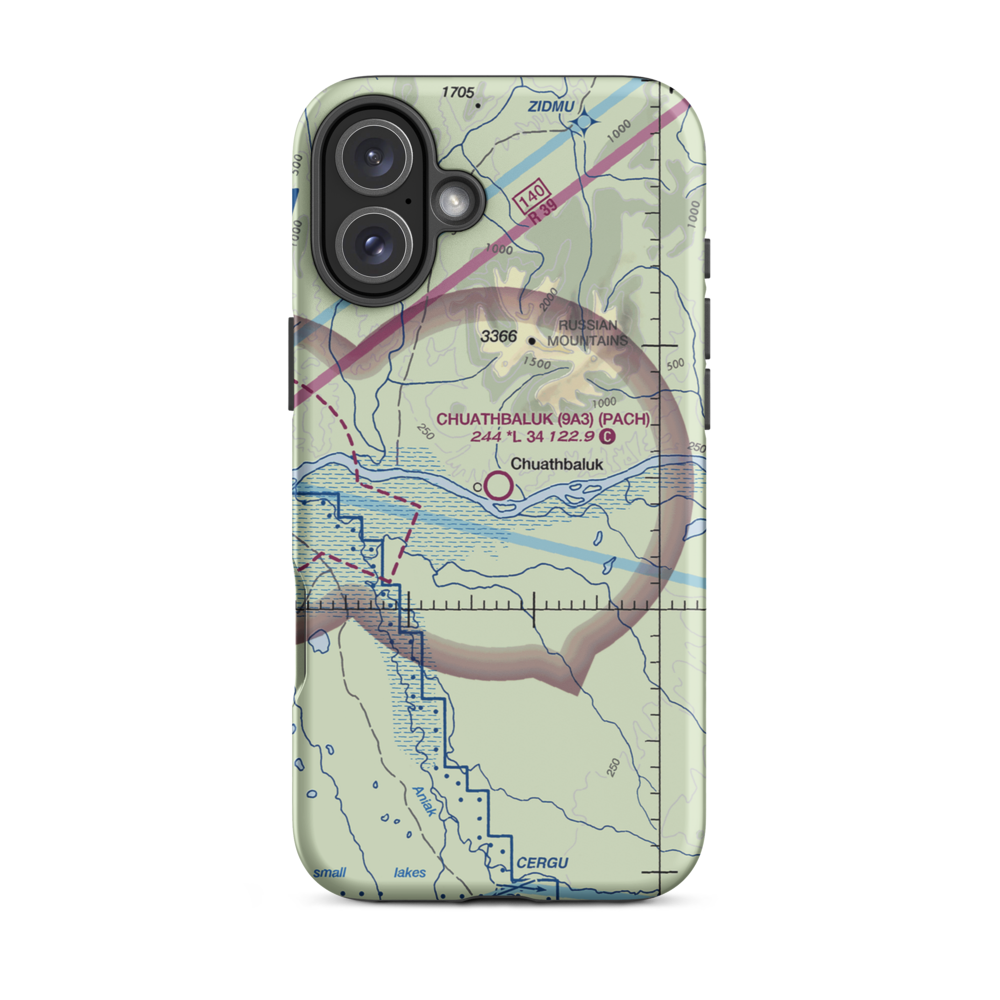 Chuathbaluk Airport (9A3) VFR Sectional  Tough iPhone Case iPhone 16 Plus model shown