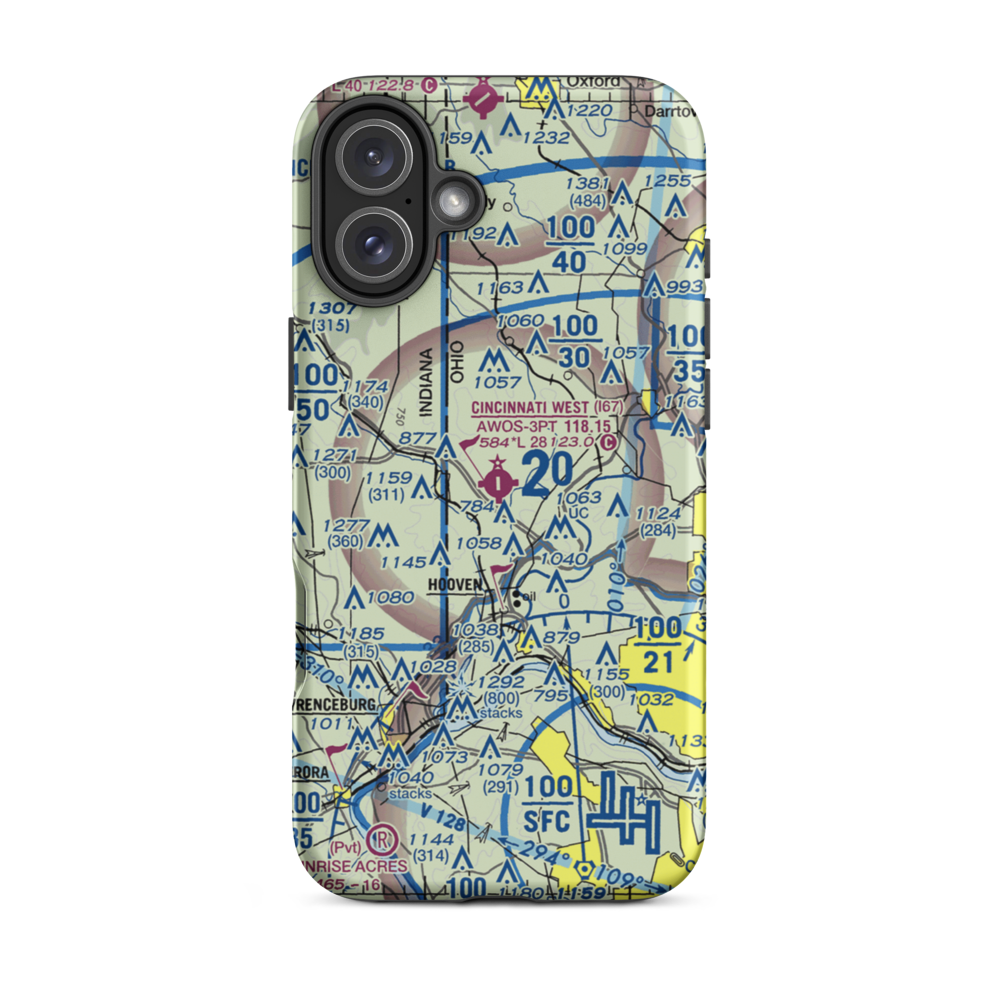Cincinnati West Airport (I67) VFR Sectional  Tough iPhone Case iPhone 16 Plus model shown