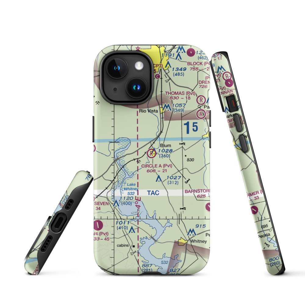 Circle 'A' Ranch Airport (05TX) VFR Sectional  Tough iPhone Case iPhone 15 model shown