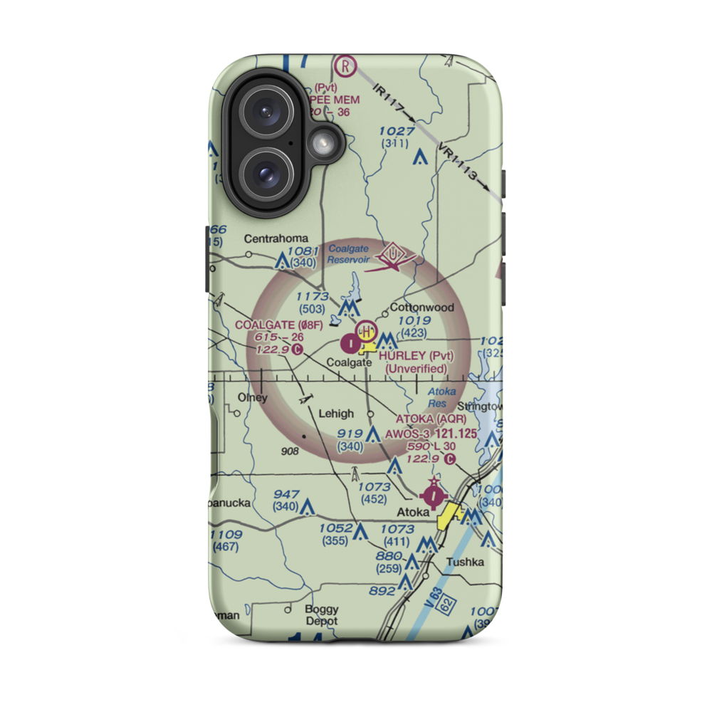 City of Coalgate Airport (08F) VFR Sectional  Tough iPhone Case iPhone 16 Plus model shown