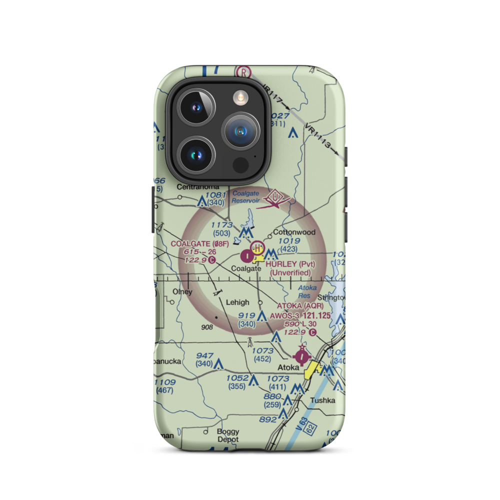 City of Coalgate Airport (08F) VFR Sectional  Tough iPhone Case iPhone 16 Pro model shown