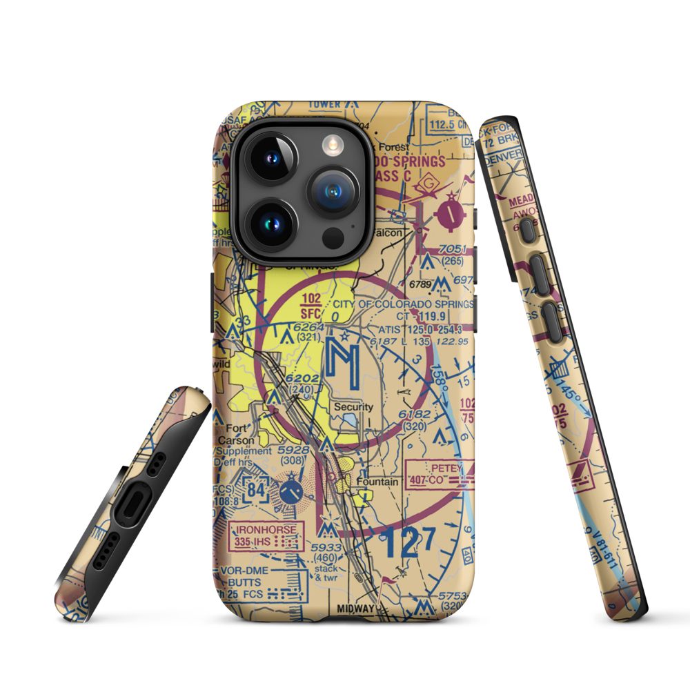 City of Colorado Springs Municipal Airport (COS) VFR Sectional  Tough iPhone Case iPhone 15 Pro model shown