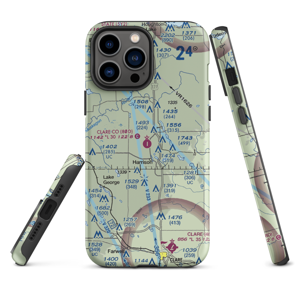 Clare County Airport (80D) VFR Sectional  Tough iPhone Case iPhone 13 Pro Max model shown