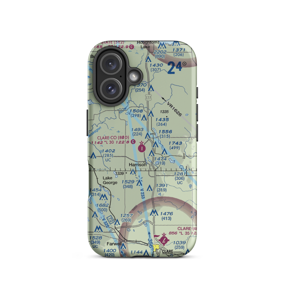 Clare County Airport (80D) VFR Sectional  Tough iPhone Case iPhone 16 model shown