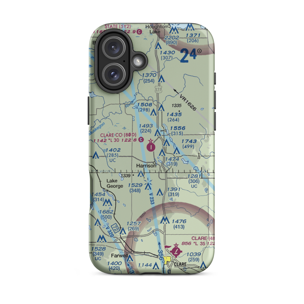Clare County Airport (80D) VFR Sectional  Tough iPhone Case iPhone 16 Plus model shown
