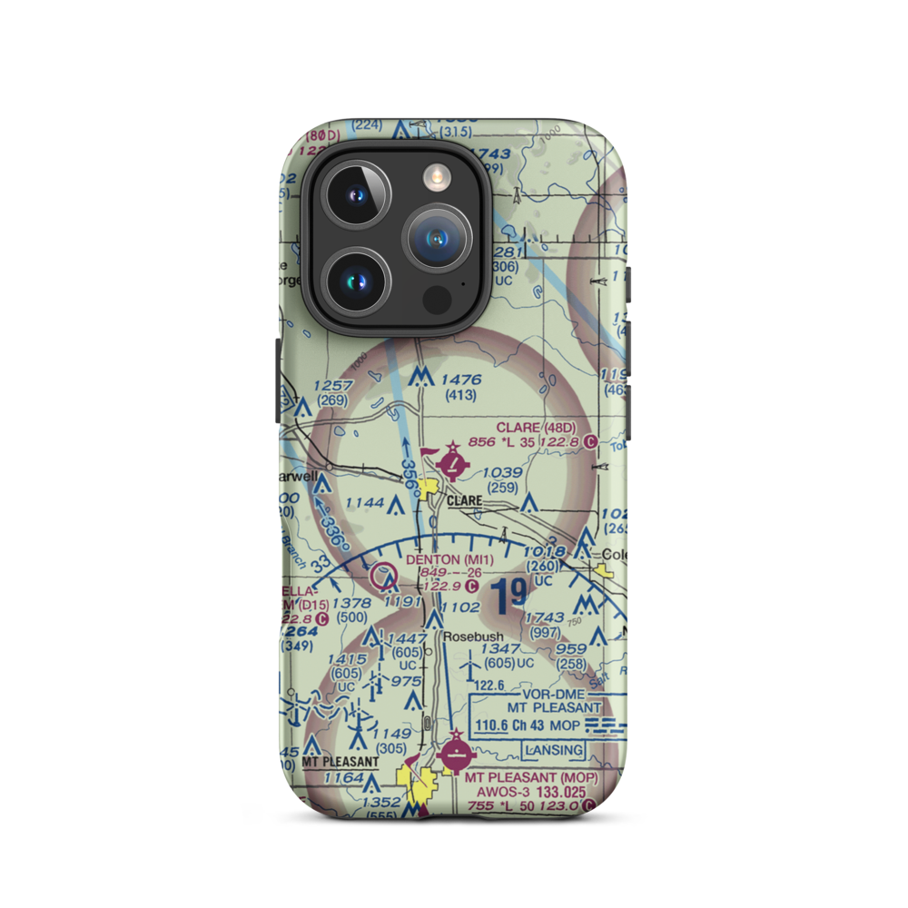 Clare Municipal Airport (48D) VFR Sectional  Tough iPhone Case iPhone 16 Pro model shown