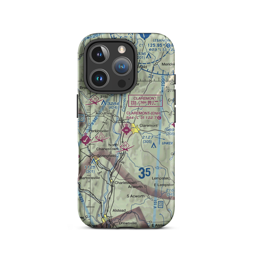 Claremont Municipal Airport (CNH) VFR Sectional  Tough iPhone Case iPhone 16 Pro model shown