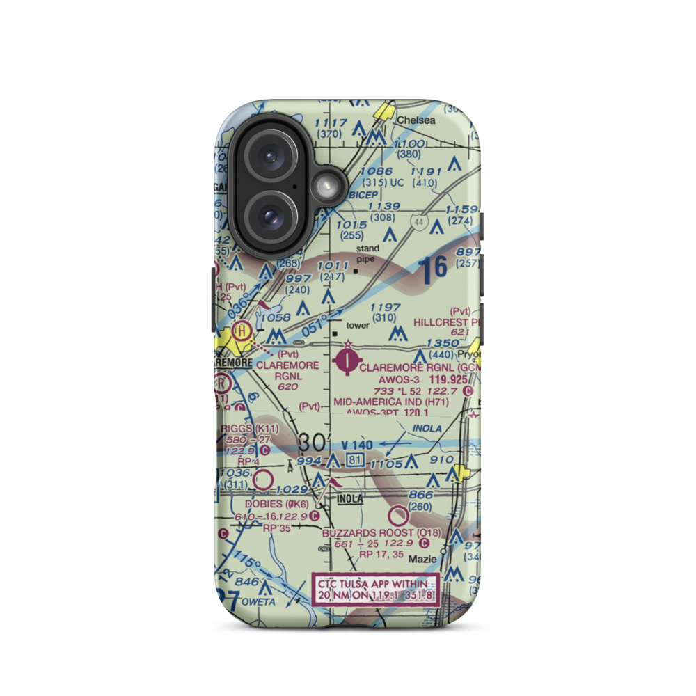Claremore Regional Airport (GCM) VFR Sectional  Tough iPhone Case iPhone 16 model shown