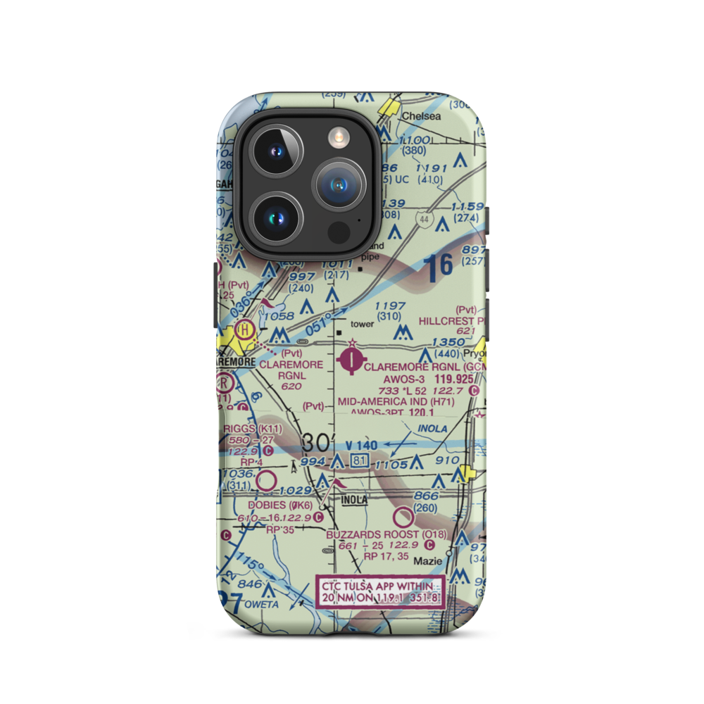 Claremore Regional Airport (GCM) VFR Sectional  Tough iPhone Case iPhone 16 Pro model shown